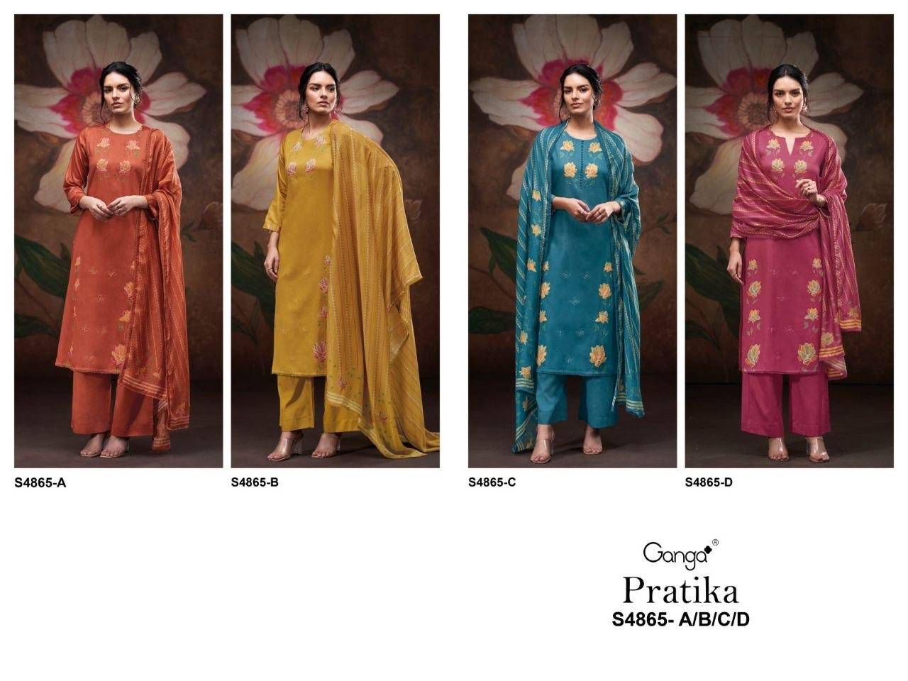 PRATIKA 4865 By GANGA Fashion 4865 A TO 4865 D Beautiful Festive Suits Stylish Colorful Fancy Casual Wear & Ethnic Wear PREMIUM COTTON Dresses At Wholesale Price